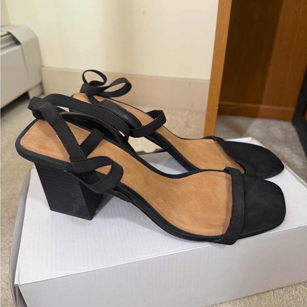 Call It Spring Black and Tan Block Heel Sandals